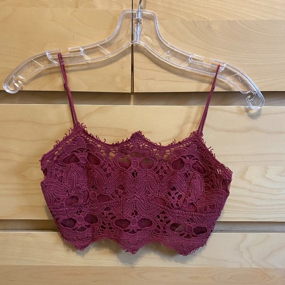 NWT FREE PEOPLE INTIMATELY ATHENA LACE BRALETTE, BURGUNDY WILD GARNET XS - Picture 2 of 9
